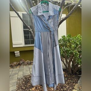 PILCRO Anthropologie Blue and White Striped Midi Dress